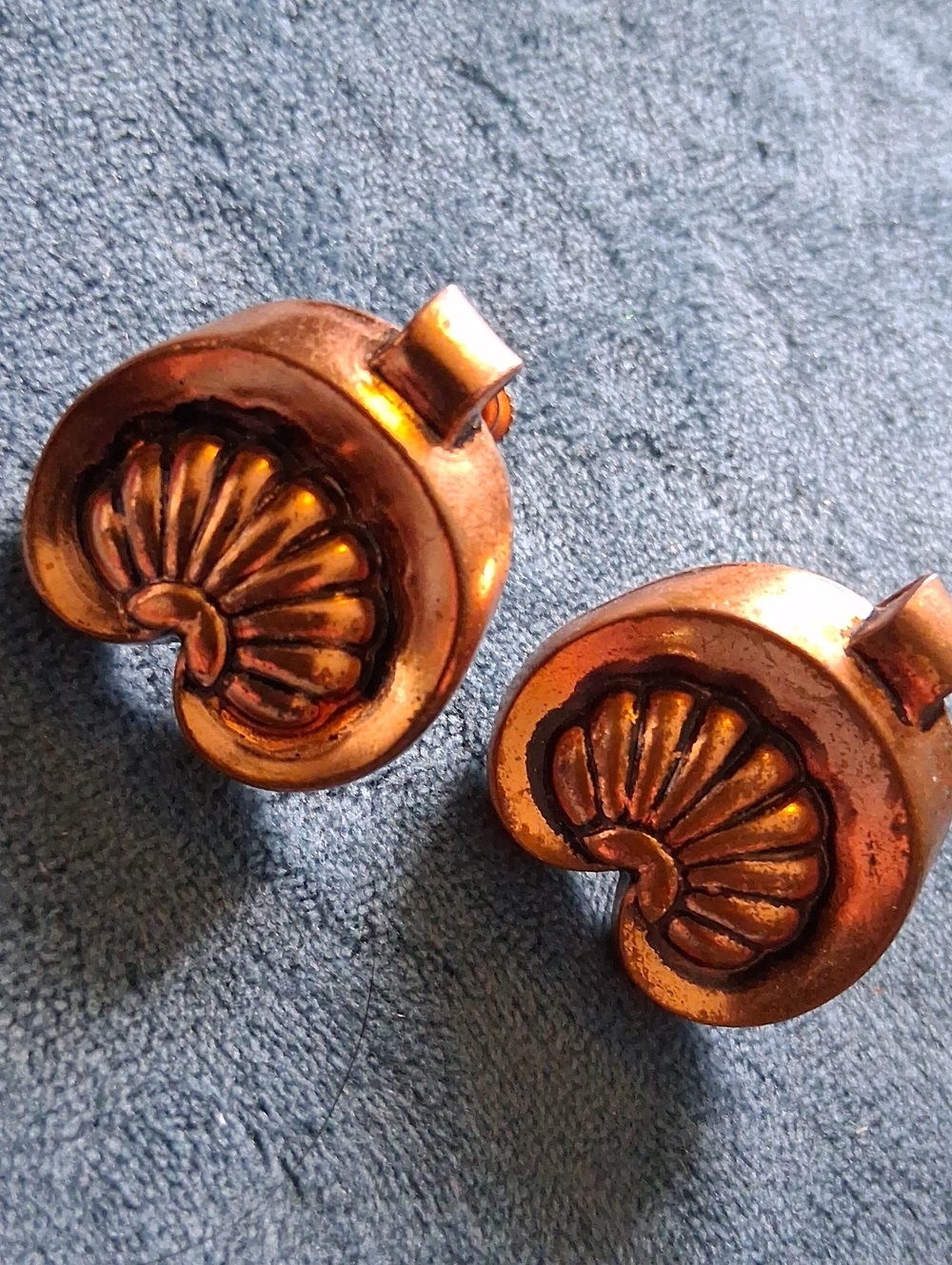 Vintage Copper-Tone Shell Motif Clip Earrings